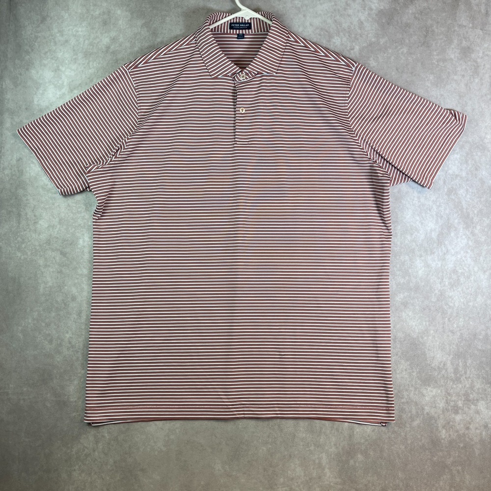 Peter Millar Crown Crafted Polo Shirt Mens XXL Orange Striped Golf Performance
